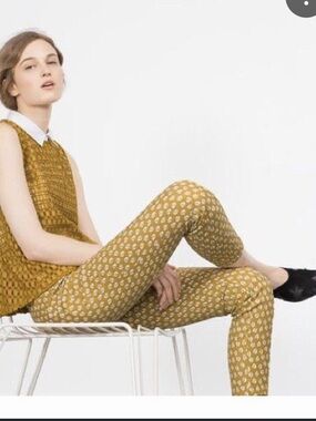 Zara Yellow Mustard Printed Skinny Pants